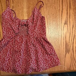 Red Smocked Camisole with Tie Front